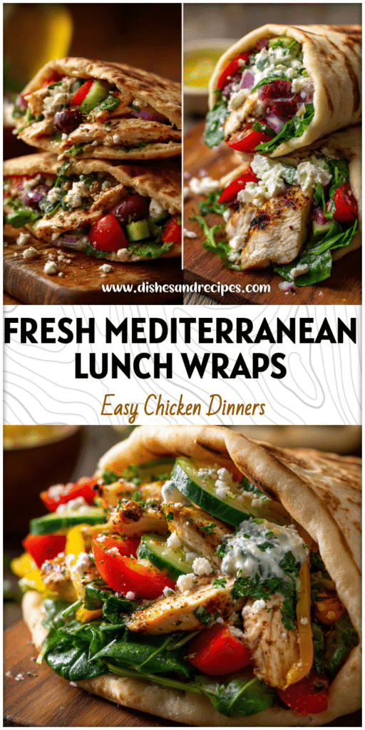A colorful Chicken Veggie Wrap filled with Mediterranean flavors, fresh greens, and pita bread.